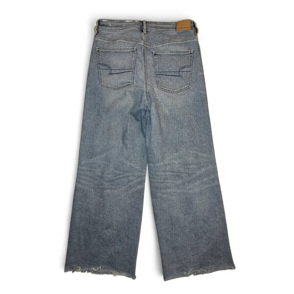 American Eagle Dreamy Drape High Waist Womens Wide Leg Blue Jeans Denim 8 Reg - Picture 2 of 8